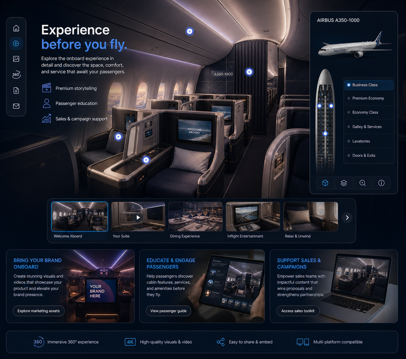 Passenger experience and airline marketing feature graphic for premium onboard storytelling